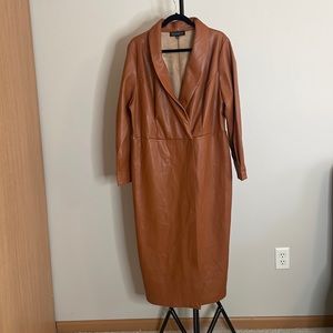 Plus Size MIDI Dress | Caramel Faux Leather | Size 18